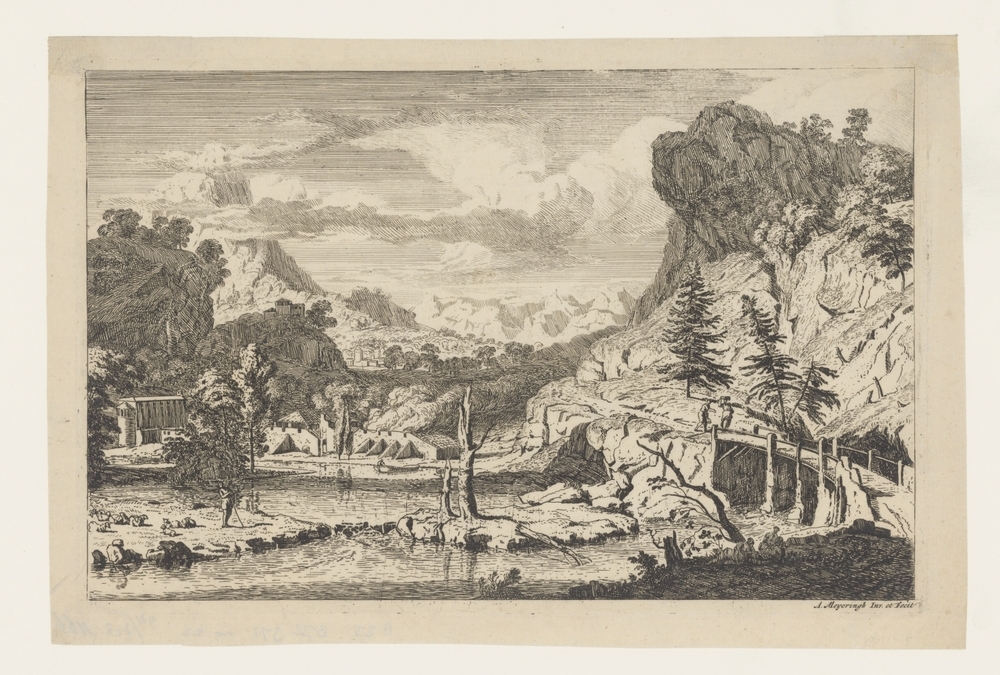 Rivierlandschap met brug