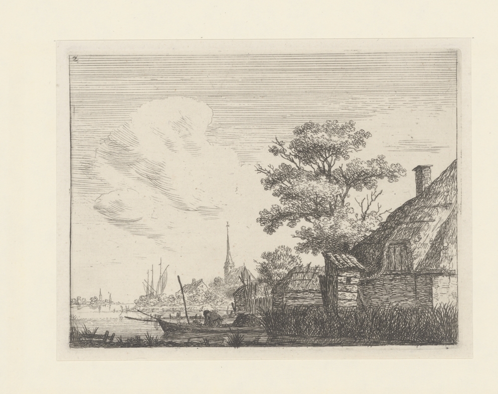 Landschap met boerderij en dorp (serie: Landschappen met woningen)