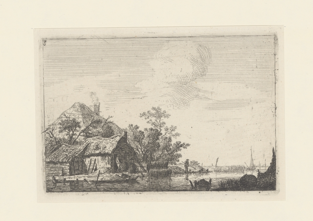 Laddschap met boerderij, visser en fuiken (serie: Landschappen met woningen)