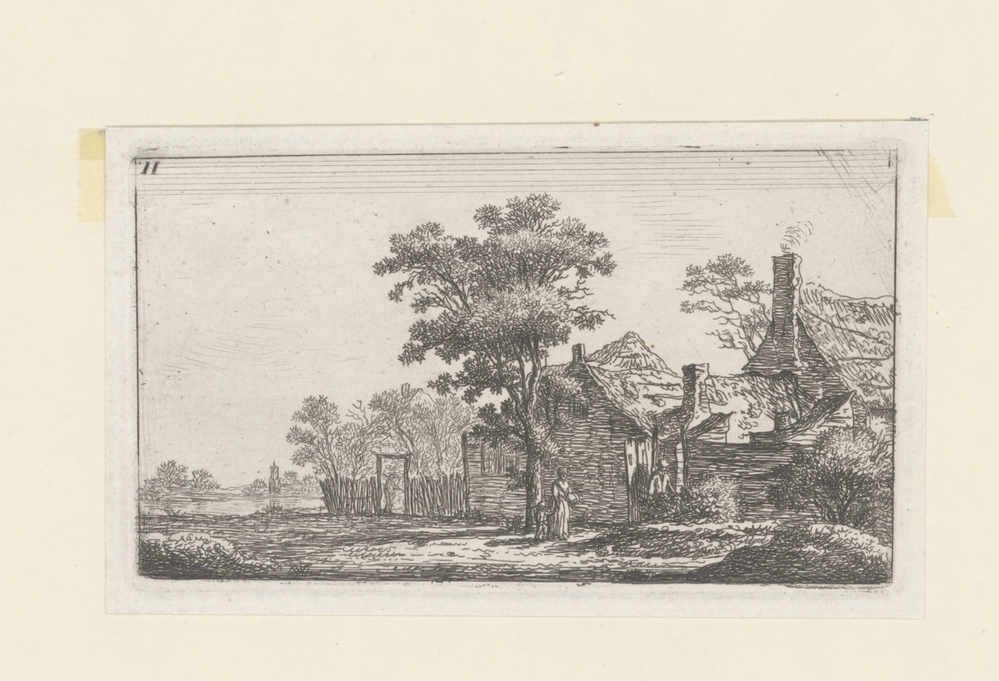 Landschap met boerderijen en vrouw met kind (serie: Landschappen met woningen)