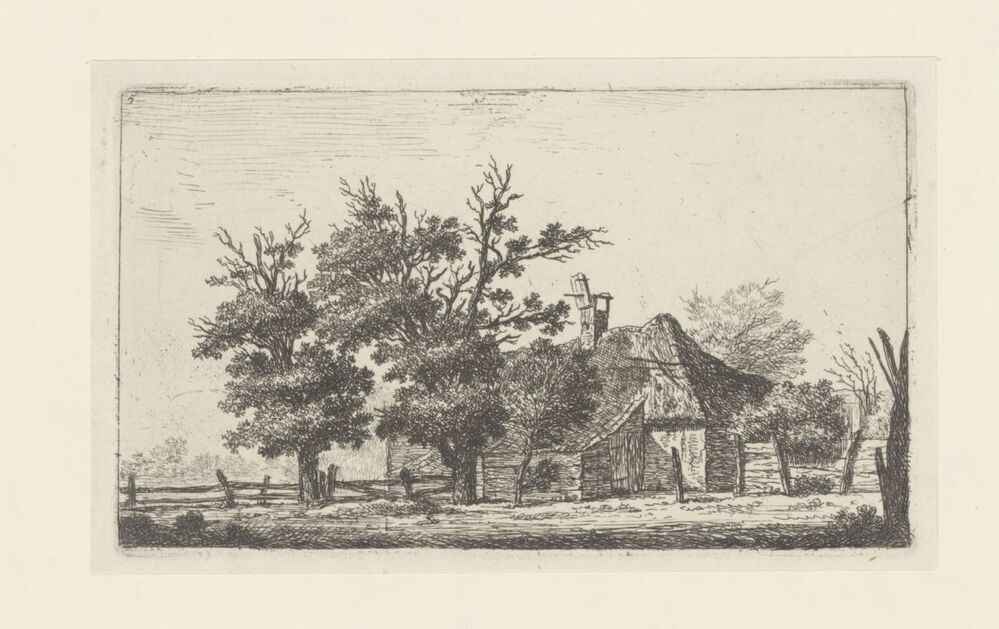 Landschap met boerderij, bomen en hek (serie: Landschappen met woningen)