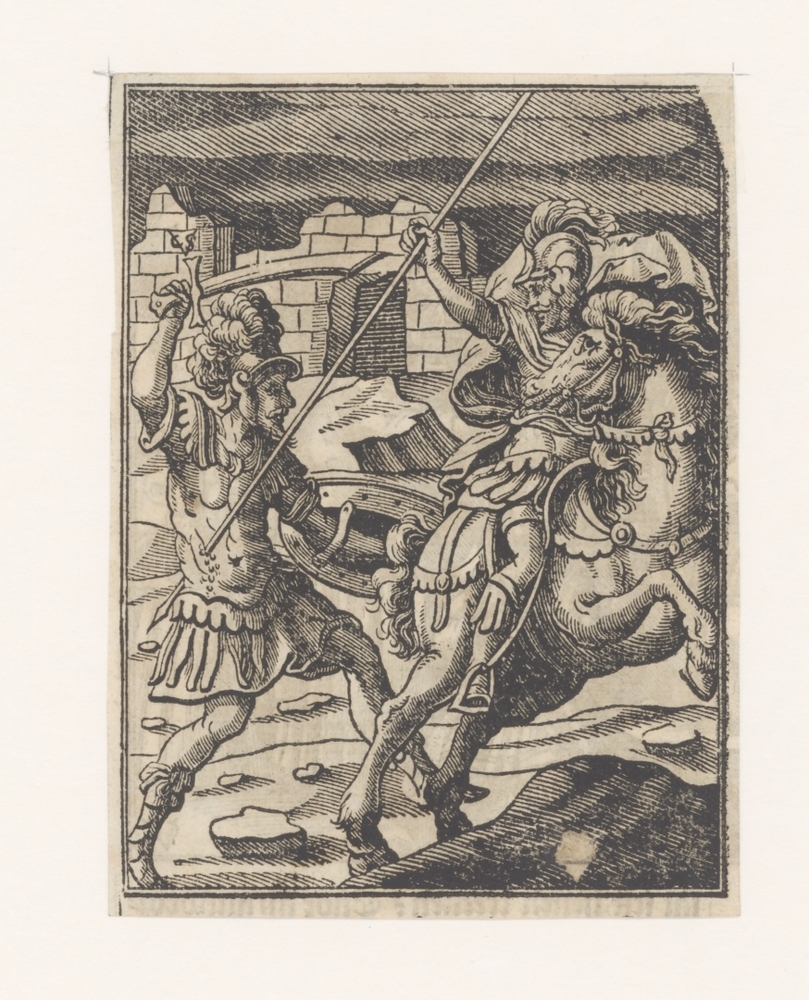 Twee soldaten, waarvan een te paard