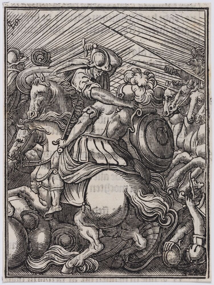 Twee mannen te paard in gevecht