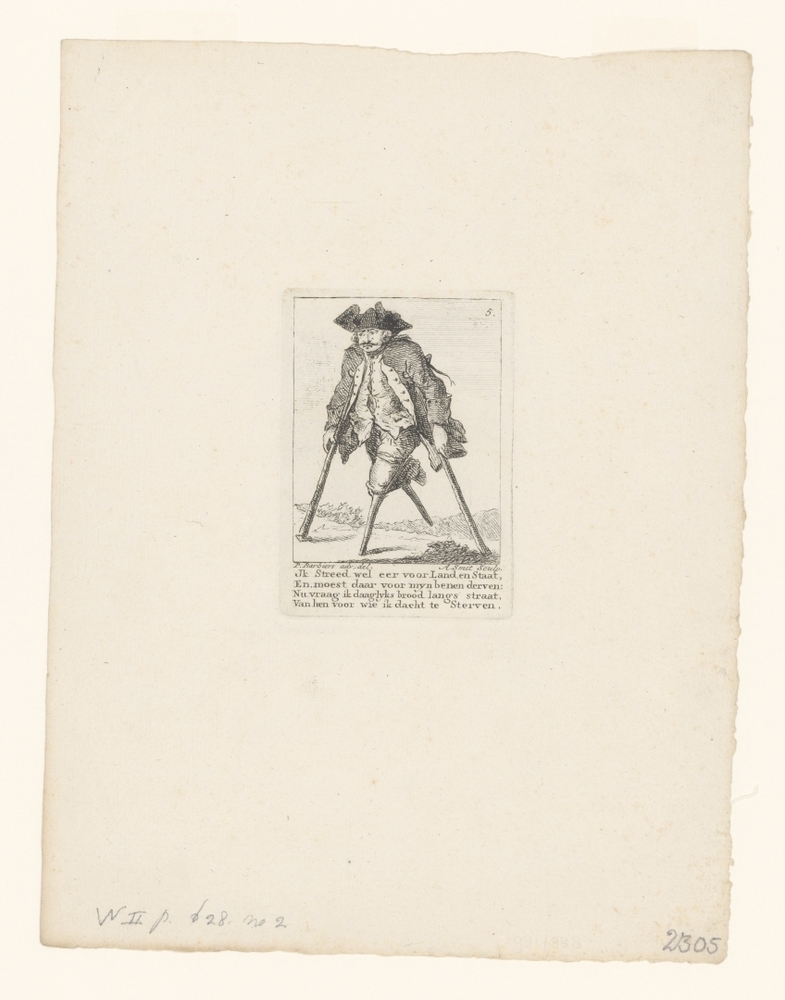 Bedelaar op krukken en twee houten benen (serie: Bedelaars)