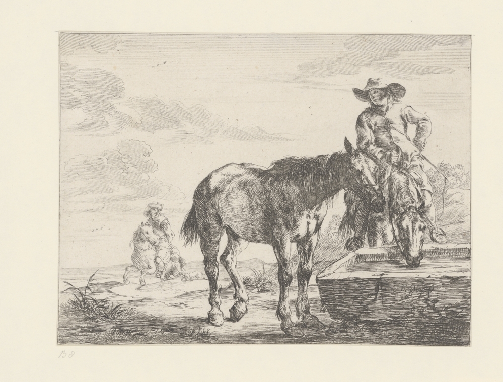 Twee paarden bij een trog (serie: Paarden)