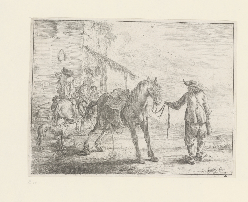 Pissend paard bij de teugels gehouden (serie: Paarden)