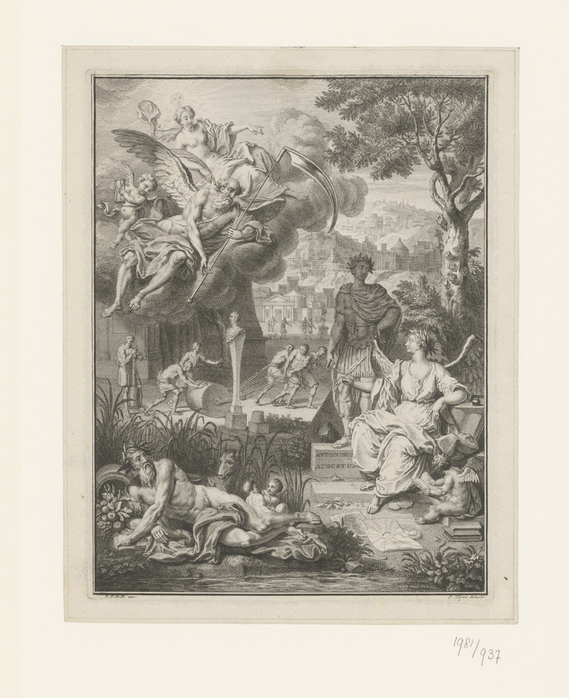 Gezicht op stad met beeld van Antonius Augustus
