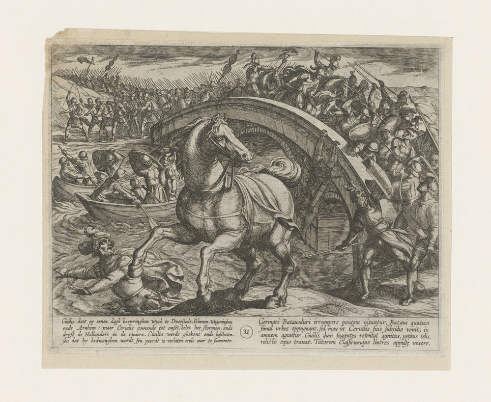 Civilis moet door de rivier zwemmen om te ontkomen (serie: De Bataafse Opstand)