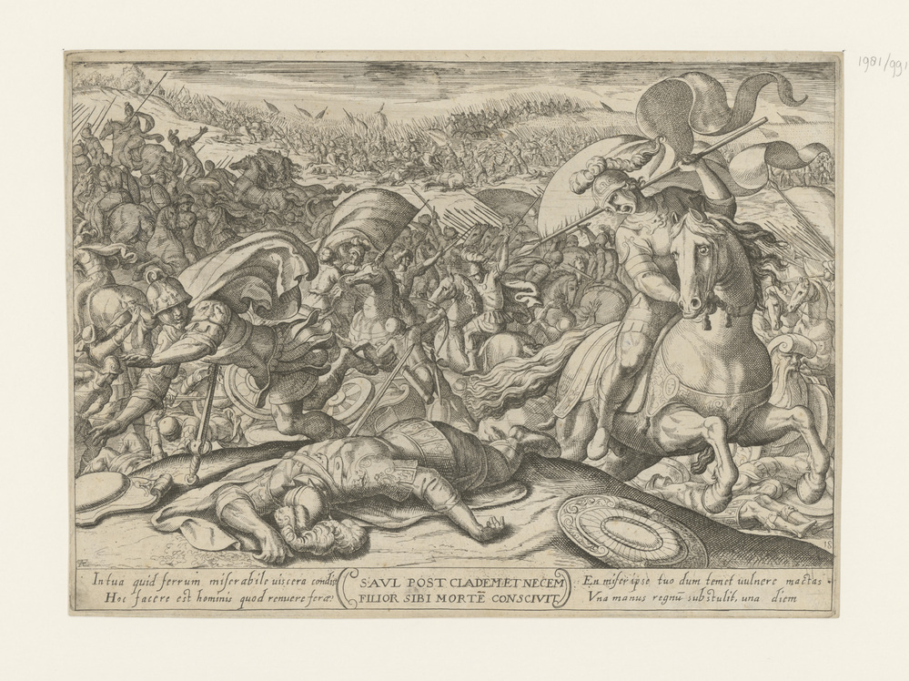 Zelfmoord van Saul na zijn nederlaag door de Filistijnen (serie:
Oudtestamentische strijdscènes)