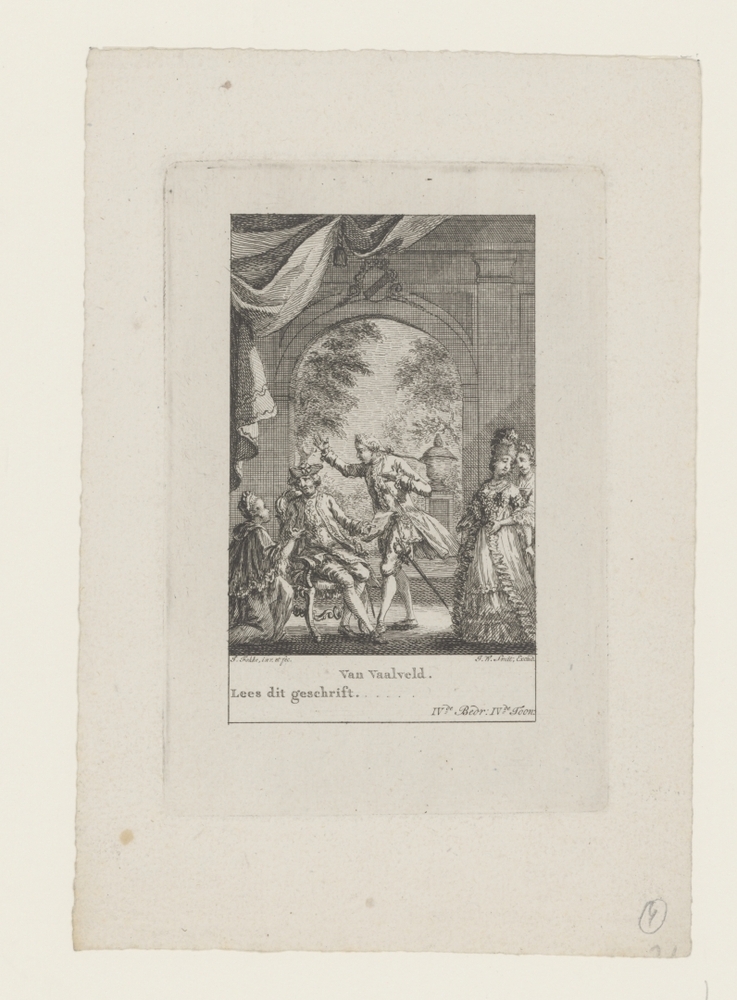 Jonge vrouw knielt voor een heer Van Vaalveld