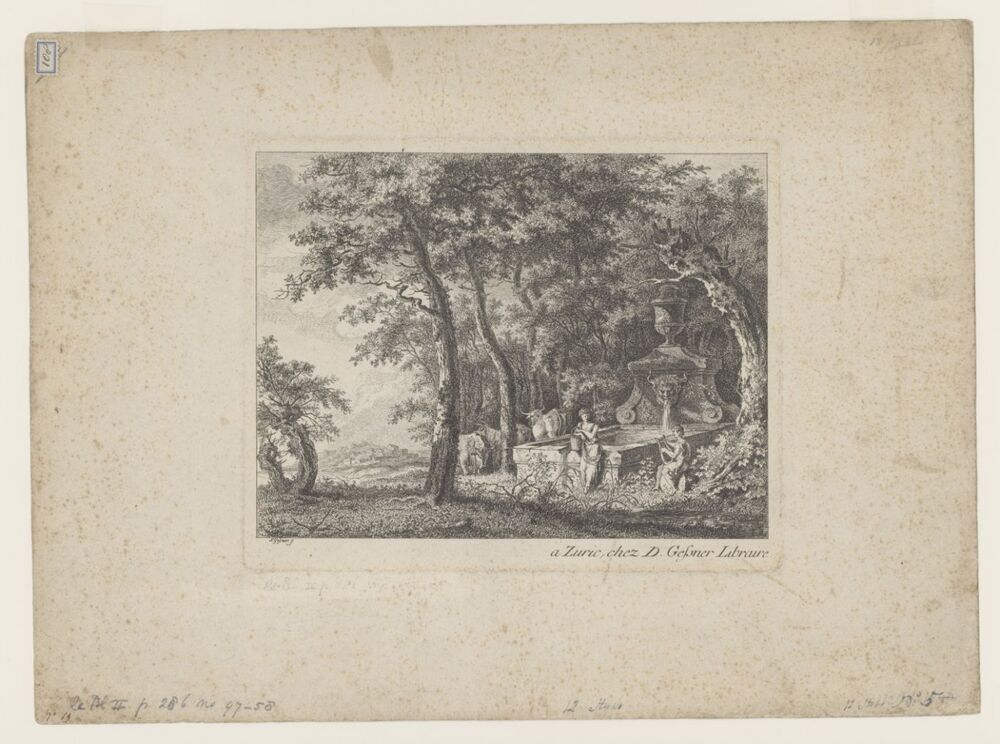 Landschap met bron en figuren