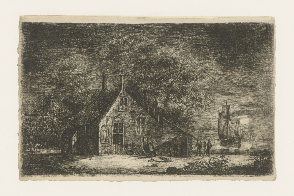 Hutje aan het water, 's nachts