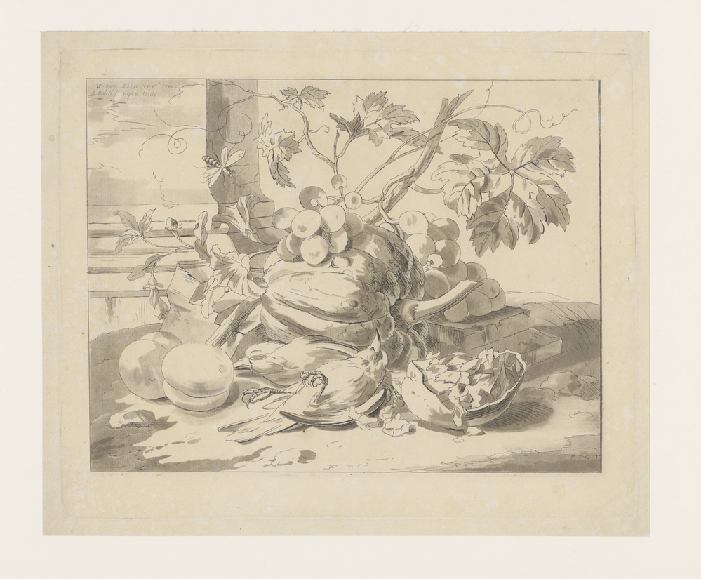 Stilleven met druiven en dode vogels