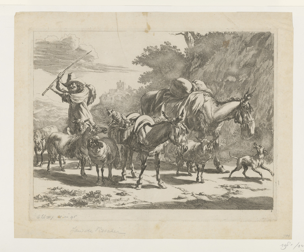 Herder met schapen en ezels