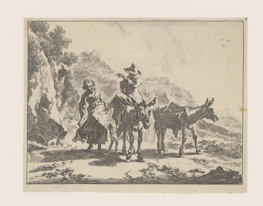 Landschap met een man op een ezel