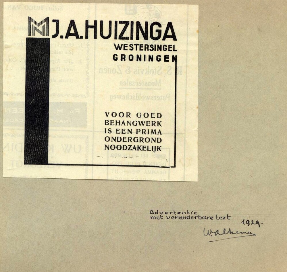 Advertentie J.A. Huizinga
