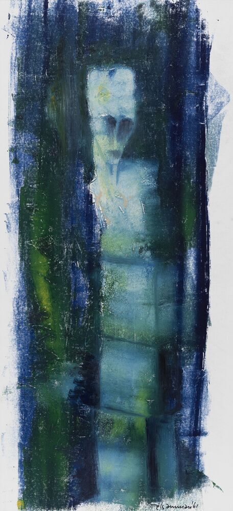 Lichtblauw figuur met holle ogen