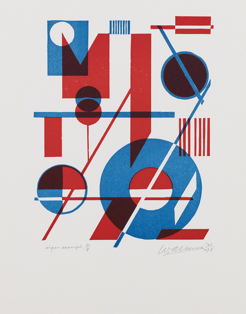 Compositie met blauw en rood