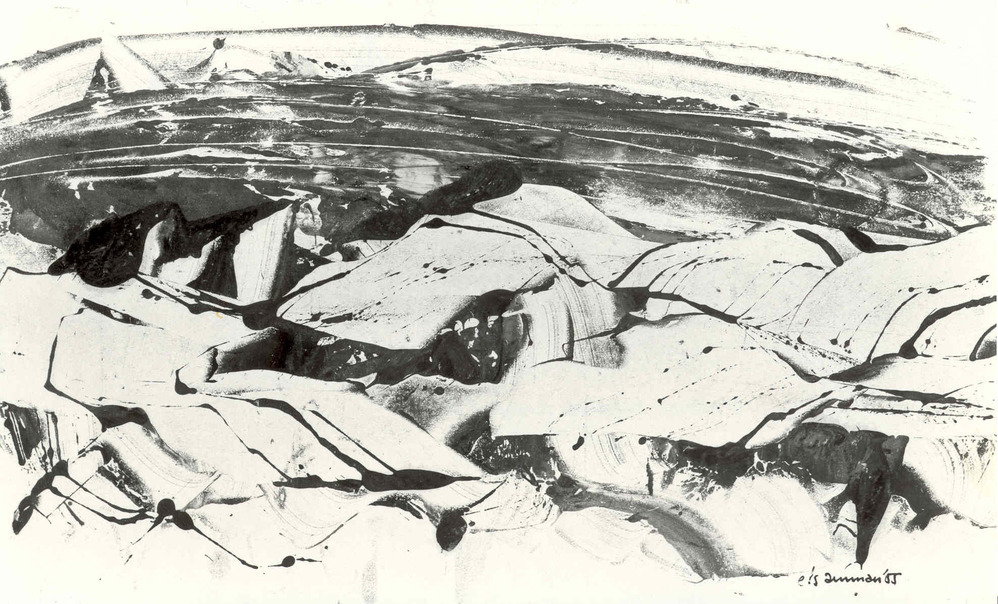 Abstraktie in groen, wit en grijs