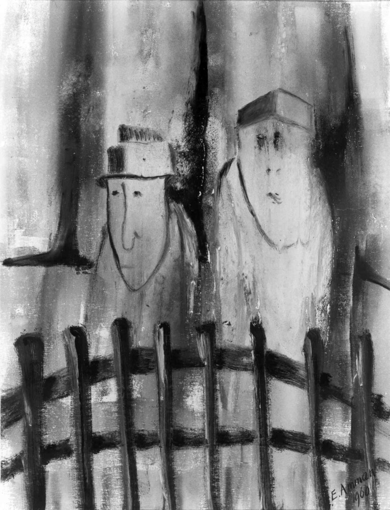 Grijze mannetjes achter hek