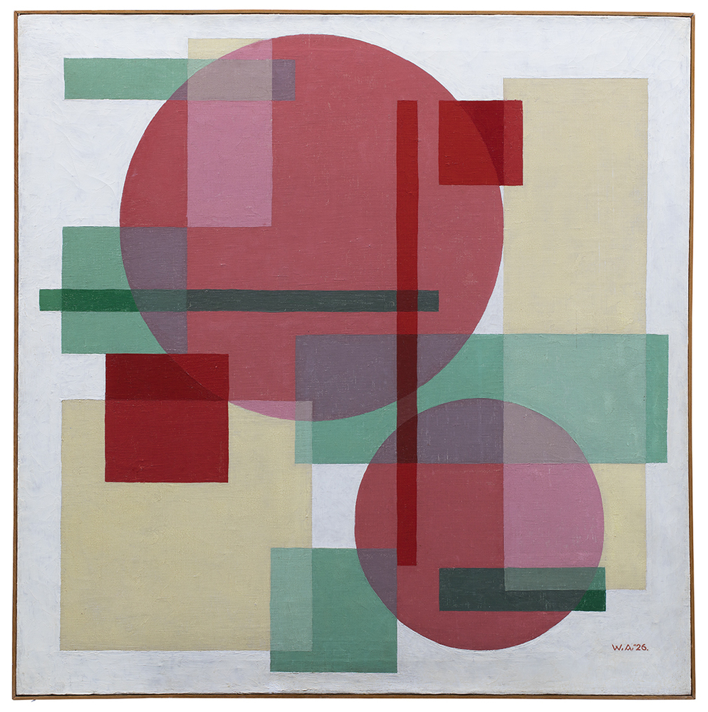 Compositie met roze cirkels