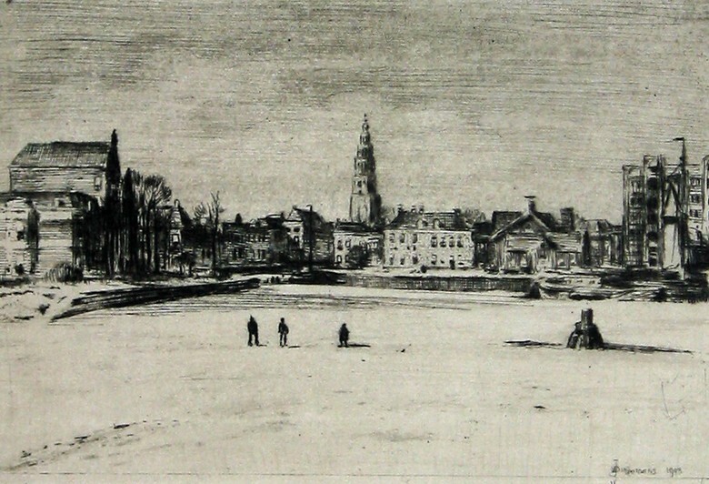 Gezicht op Groningen stadscentrum vanaf Winschoterdiep