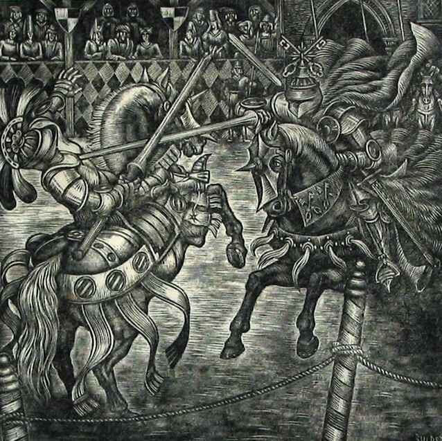 Peter stoot zijn tegenstander uit het zadel