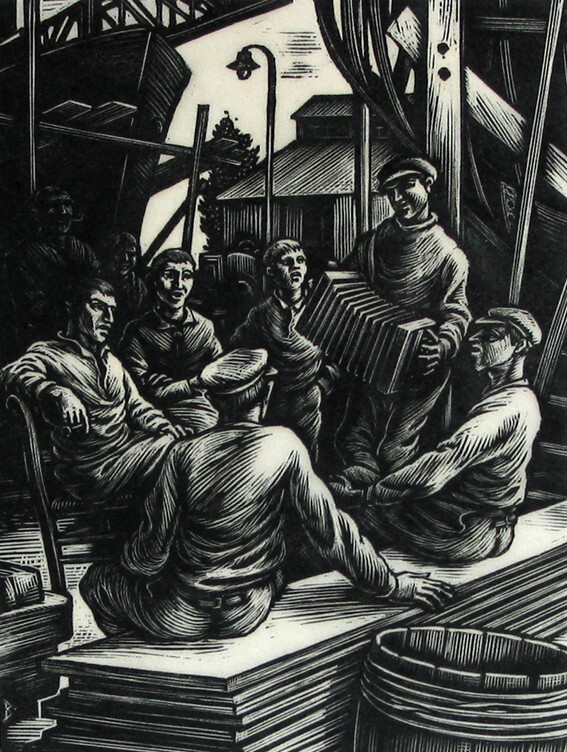 De rosse schipper met zijn harmonica op de scheepshelling