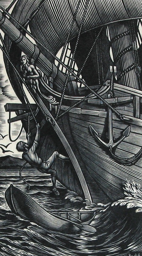 Jim klimt aan boord van de Hispaniola