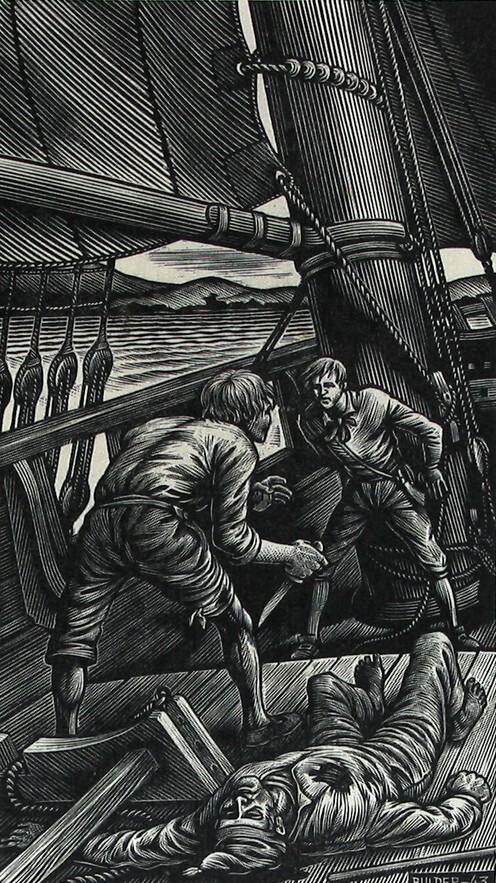 Hands bedreigt Jim met een mes