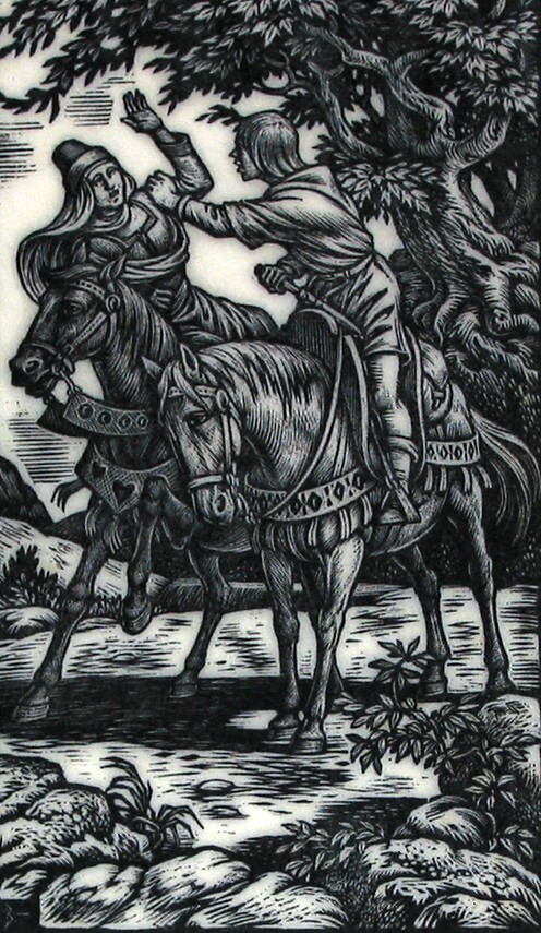 De knecht van Bernabò trekt zijn mes