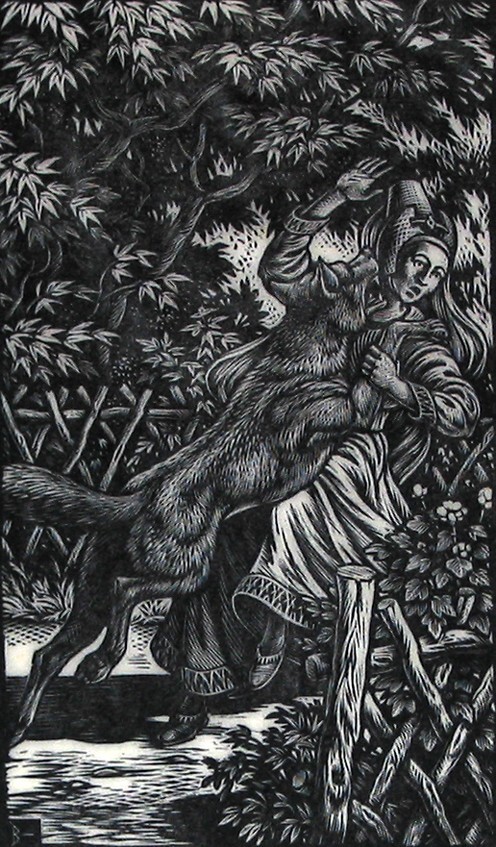 De wolf springt Margarita naar de keel