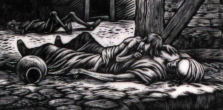 Slachtoffers van de hongersnood in de stad