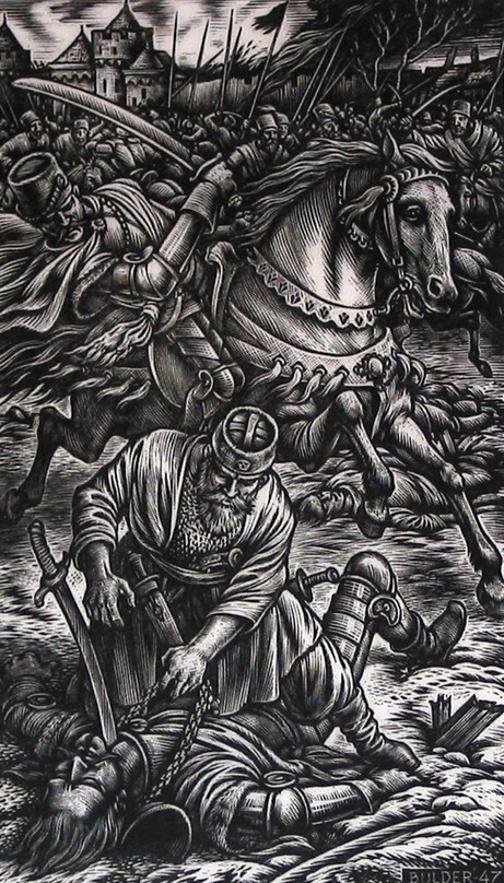 Hoog boven zijn hoofd hief de Pool zijn sabel