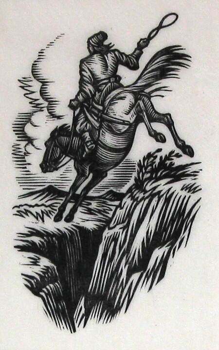 Een ruiter springt over de afgrond