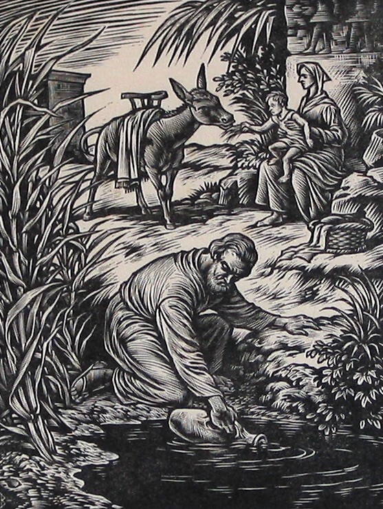 De Heilige Familie rust op de vlucht