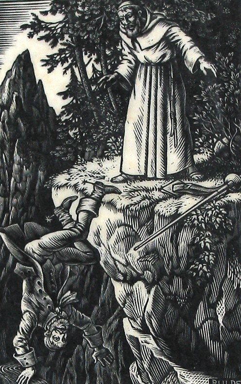 Broeder Medardus ziet de graaf in de afgrond storten