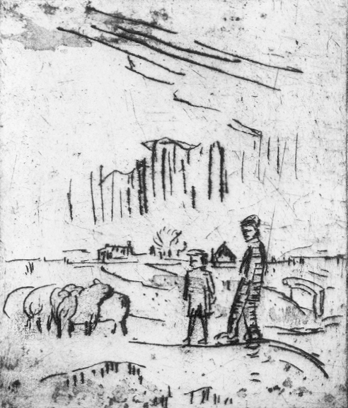 Twee mensen en schapen op de hei