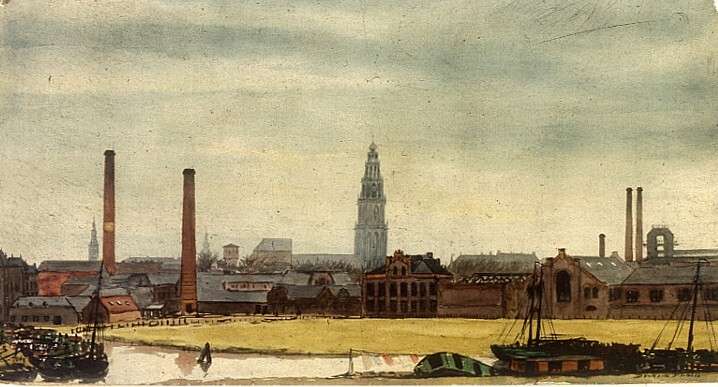 Gezicht op de gasfabriek en omgeving, Groningen