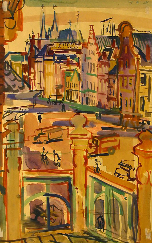 Gezicht op de Vismarkt gezien vanaf balkon