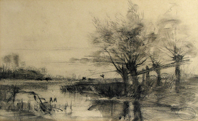 Landschap met bomen aan het water