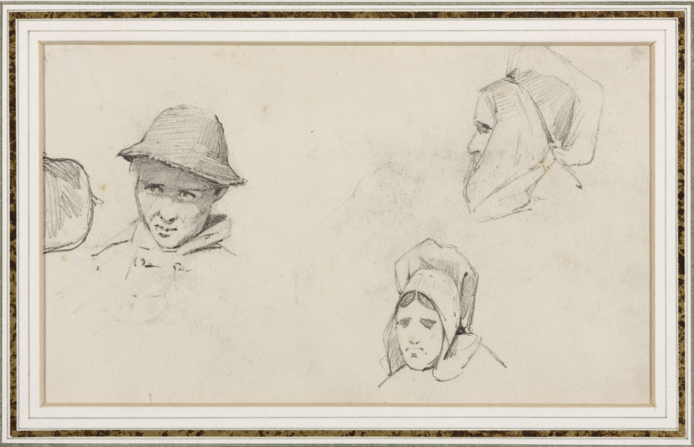 Jongen en boerin met muts (serie: Negen schetsboekbladen)