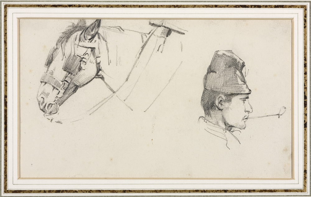 Paardekop en voerman met pijp (serie: Negen schetsboekbladen)