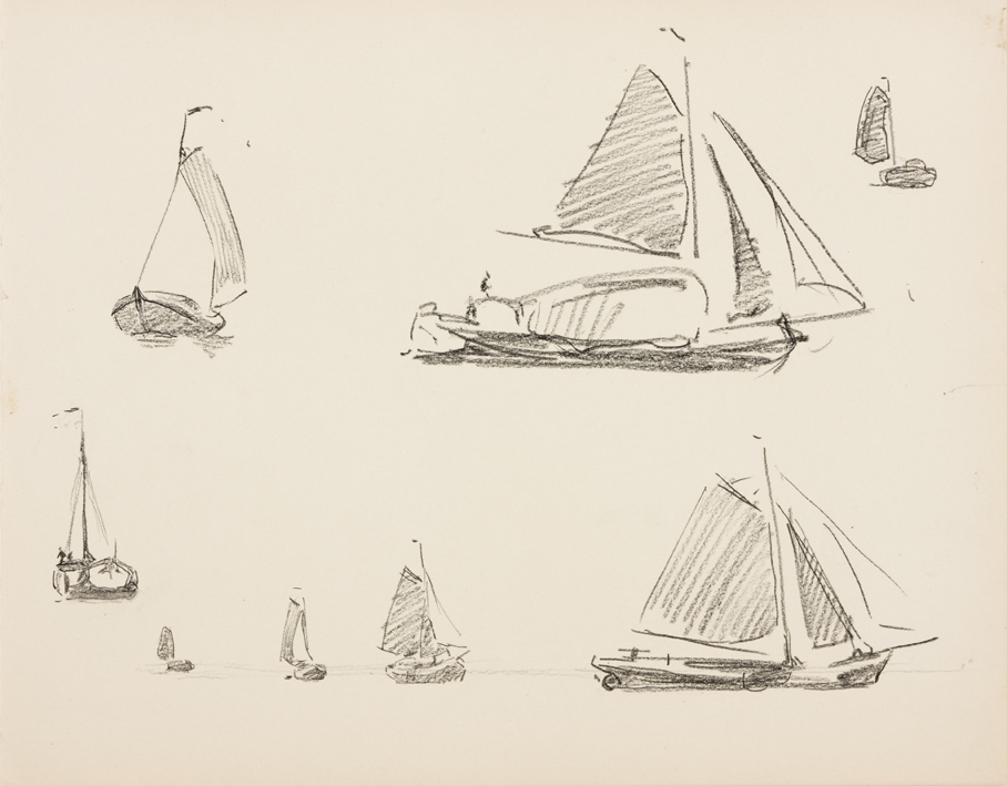 Zeilende botters (uit: Zeventien schetsboekbladen Enkhuizen)