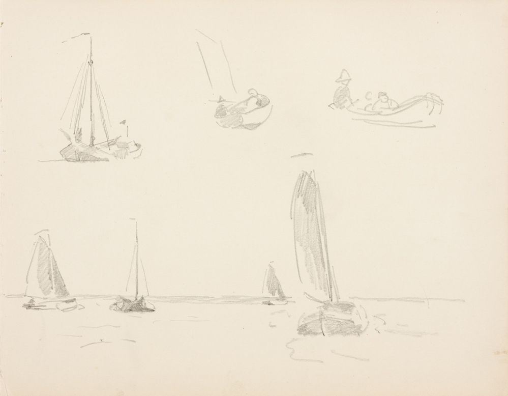 Zeilende botters, jol (uit: Zeventien schetsboekbladen Enkhuizen)