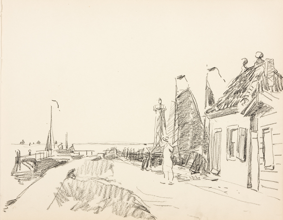 Havenhoofd met lichtbaken (uit: Zeventien schetsboekbladen Enkhuizen)