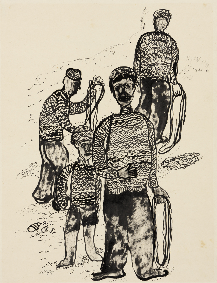 Drie vissers met kind, 1938-1939 (T-58)