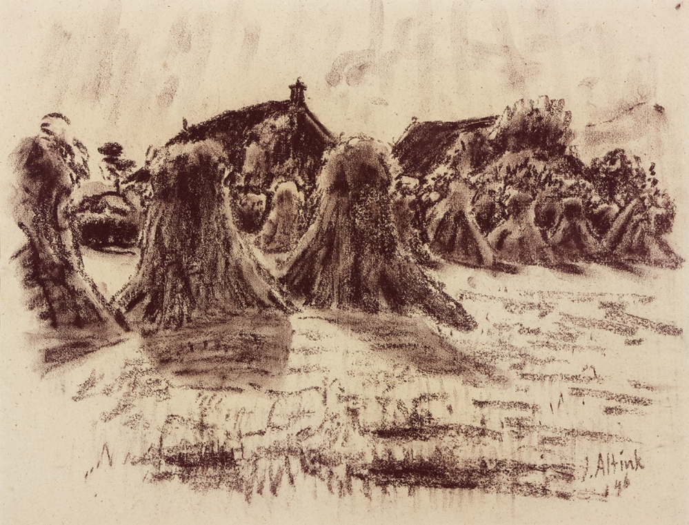 Hooischoven in het weiland