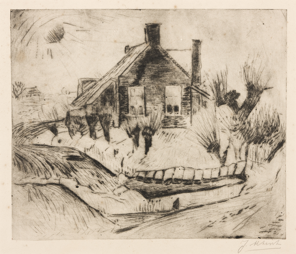 Arbeiderhuisje met knotwilgen