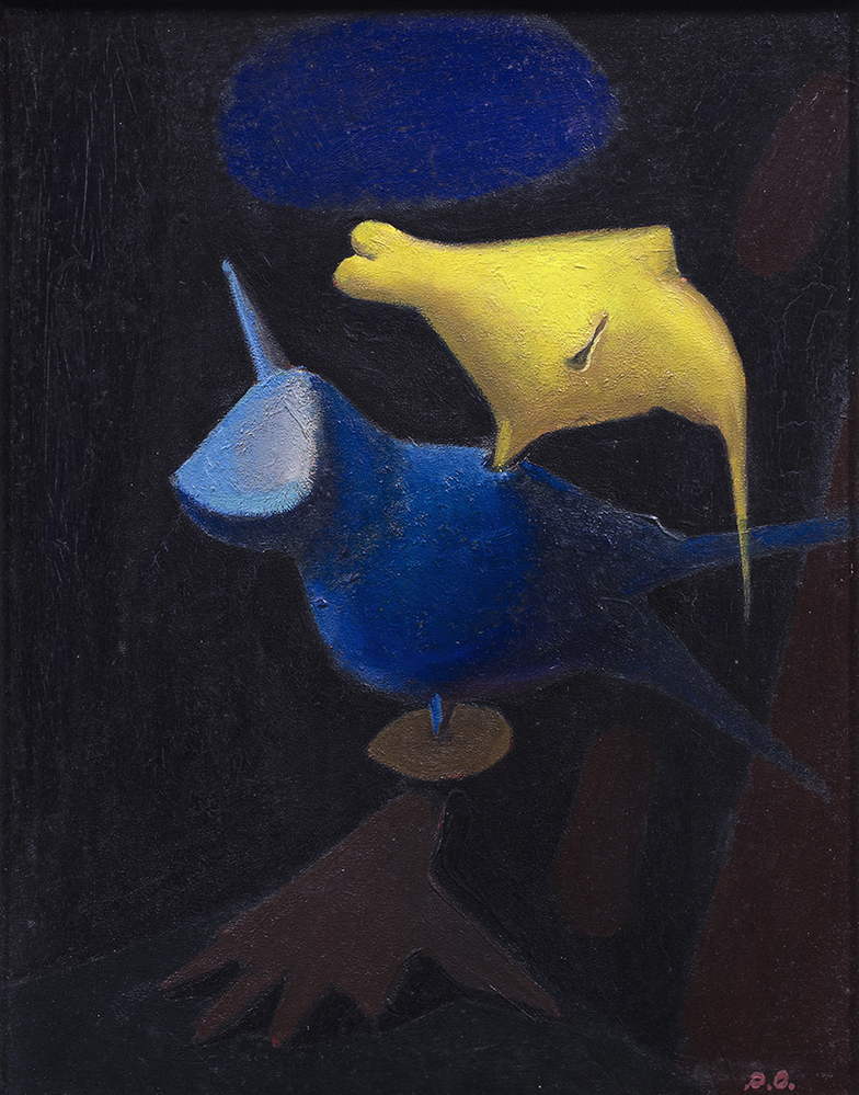 Blauwe vogel en gele kop